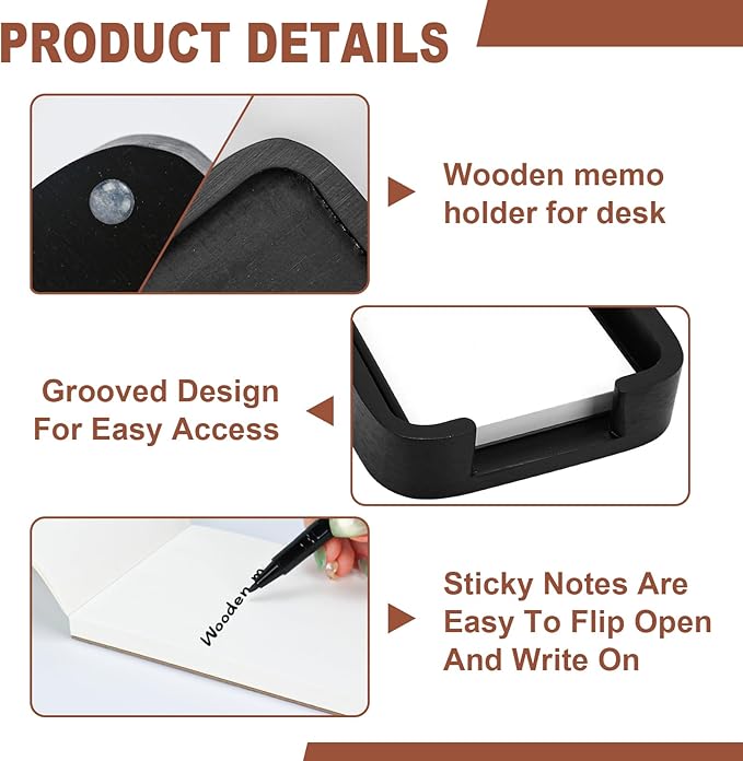 4x6 Memo Paper Holder Organizer for Desk Black Wooden Note Paper Tray with 100 Sheet Blank Memo Pads 4x6 Index Card Tray Black Wood Sticky Note Holder for Office Home School