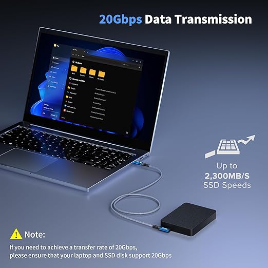 Talmosal 240W for Thunderbolt 5 Cable Right Angle 15ft, Support 5K / 4K@60Hz, 20Gbps for iPhone 17, Thunderbolt 4, USB4, SSD, MacBook M4 Pro, Dock, eGPU, Mac mini M4 / M4 Pro