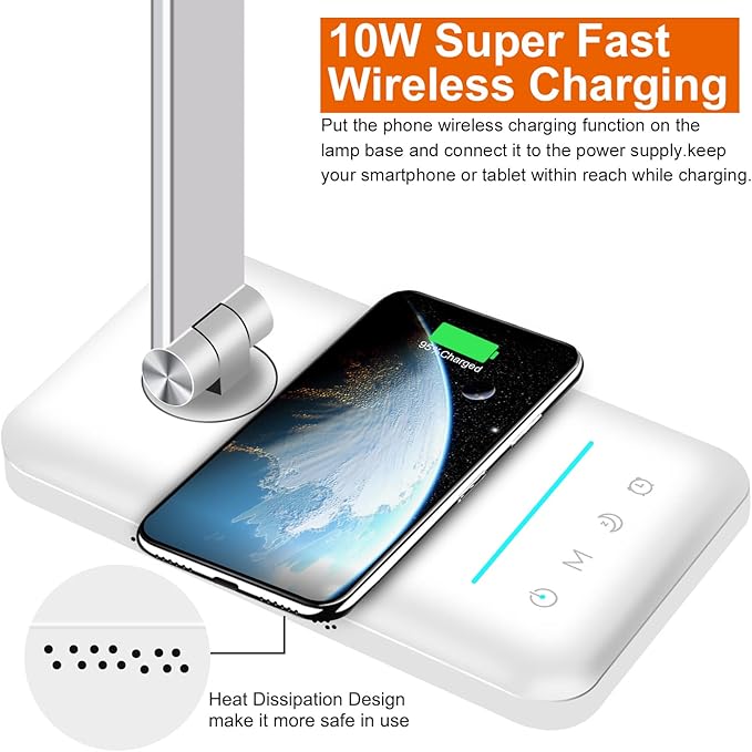 AFROG 8-in-1 4th Gen Multifunctional LED Desk Lamp with 10W Fast Wireless Charger,USB Charging Port,1200Lux Super Bright,5 Lighting Mode,7 Brightness，40 Min Timer,Night Light Function,5000K