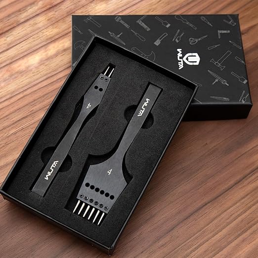 WUTA Sharp Head Replaceable Pricking Iron Removable Circle Leather Hole Punch Lacing Stitching Professional Working Hand Tool Kit 2nd Generation 3.38mm-(2+9)