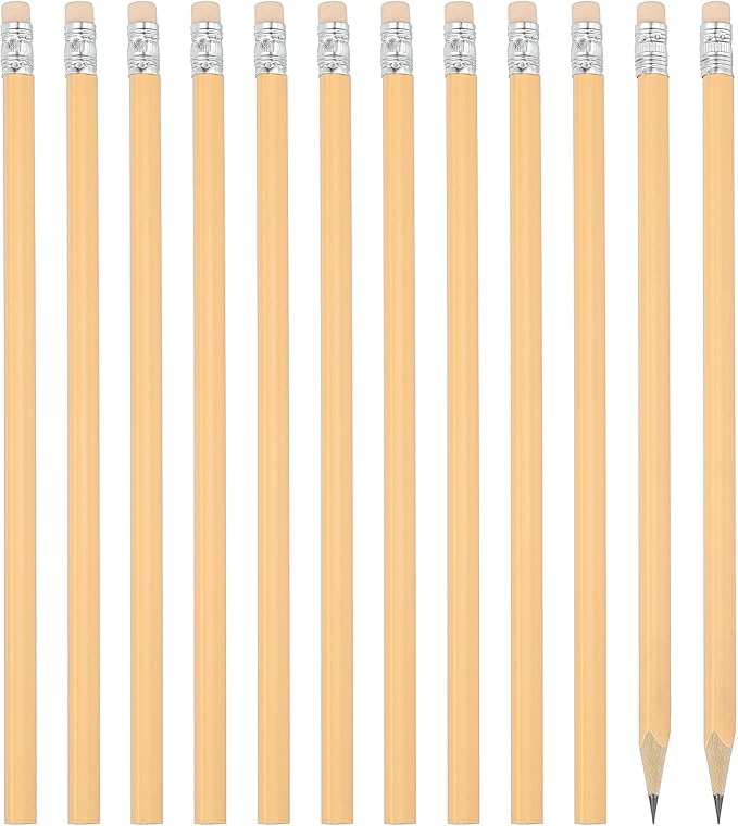 PATIKIL Round Pencils, 12 Pack Triangle HB Graphite Pencil Woodcase Wooden Pencils with Eraser for Classroom Office Writing Drawing Supplies, Orange