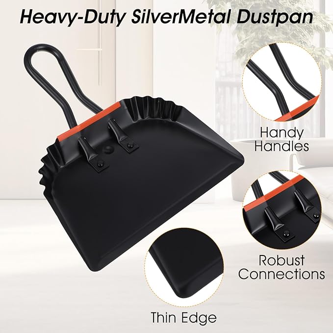 4 Pack 12 inch Heavy Duty Metal Dustpan Large Wide Dust Pans for Household Handheld Wide Scooper and Debris Cleaning Tool Ideal for Home and Commercial Use (Black)