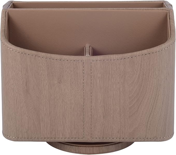 Leather Remote Control Holder/Caddy 360 Degree Rotating, Desk Organizer for TV Remote Controllers,Pen,Calculator,cell phone,gadget storage box,Nightstand Decoration(Light wood grain)