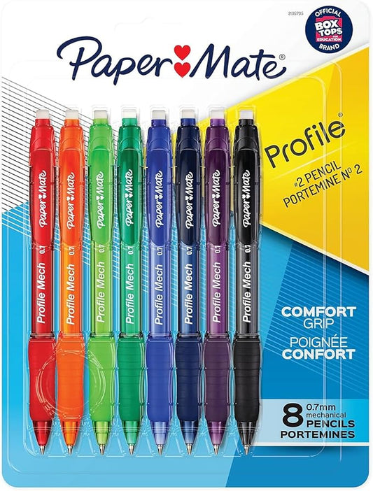 Paper Mate Profile Mech Mechanical Pencil 0.7mm #2 Pencil Lead Great for Office Supplies Classroom Supplies Drawing Pencils Sketching Pencils Assorted Barrel Colors 8 Count