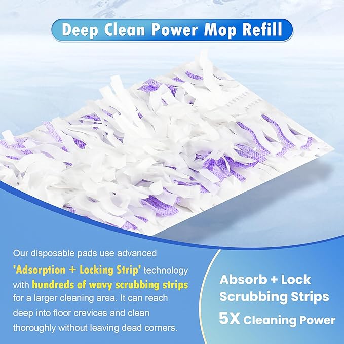 30 Count Disposable Powermop Refills for Swiffer Power Mop Pads, Unscented Spray Cleaning Repalcement Mopping Pads