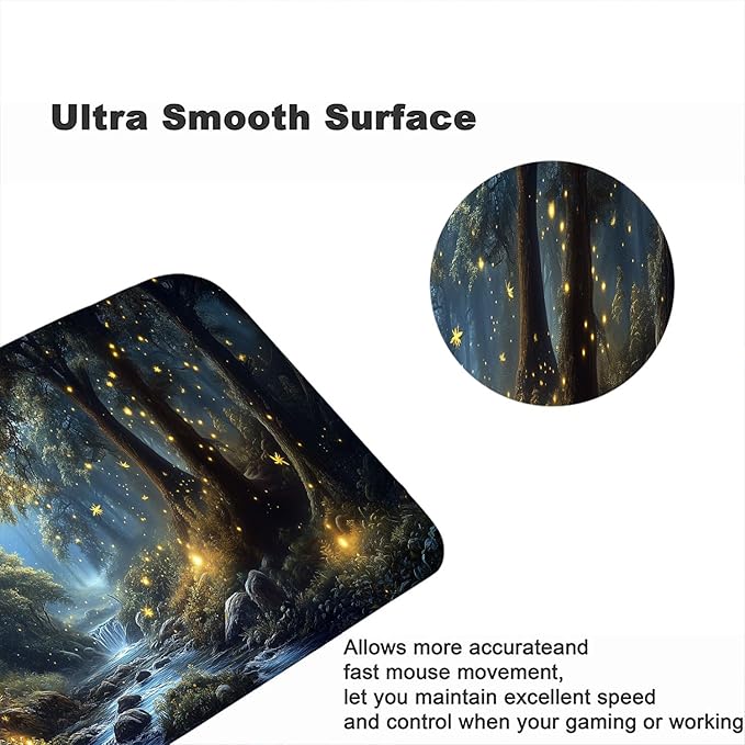 Dream Firefly Forest Landscape Desk Mat Gaming Mouse Pad with Stitched Edge Non-Slip Base - Extended 31.5"x11.8" Office Computer Keyboard Laptop Home Big Mouse Pad