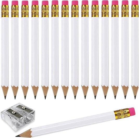 Adhere 25pcs Golf Pencils with eraser Hexagon Wooden Pencils Graphite 2B for Golf Event Scoring,Classroom,Wedding,Company Meetings,Pew, Pocket (white)