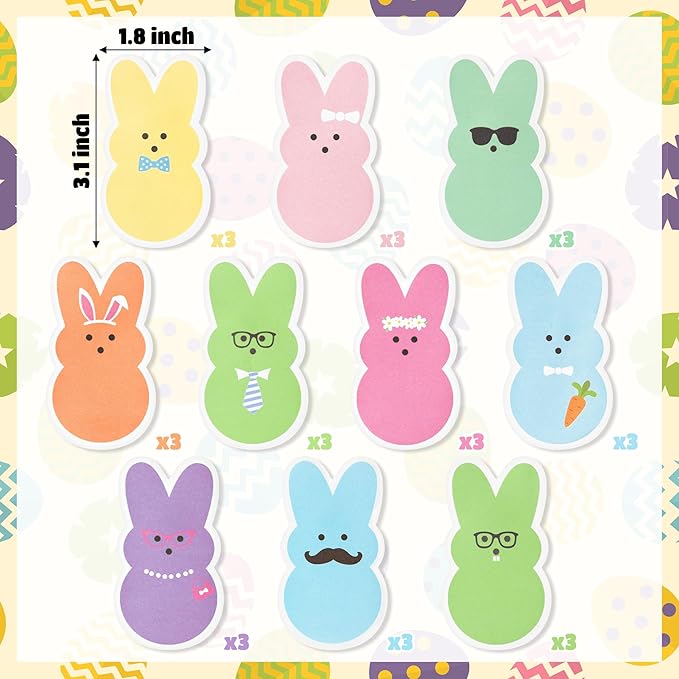 ANGOLIO Easter Bunny Sticky Notes - 30 Pack Easter Candy Bunny Sticky Notes Total 600 Sheets Colorful Bunny Carrot Rabbit Ears Sticky Memo Pads for Sunday School Kids Class Party Favors Goodies Bag