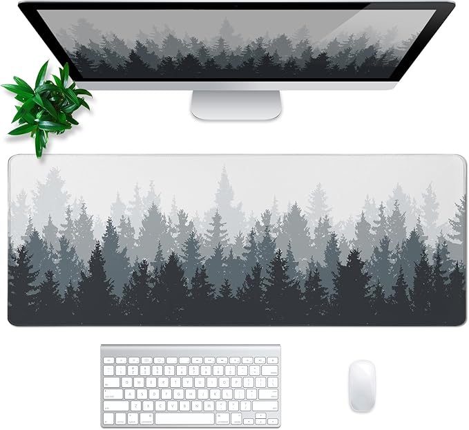 Tree Mouse Pad Abstract White Mouse Pad 31.5x11.8 Inch Texture Non-Slip Rubber Base Large Mousepad Stitched Edges Keyboard Mouse Mat Desk Pad for Office and Home