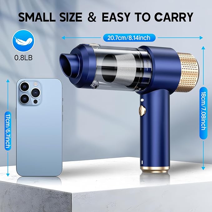 JONYJ Handheld Car Vacuum Cleaner, 16000PA Hand Held Vacuum Portable Cordless, 2 in 1 Air Duster and Vacuum Cleaner with LED Light, Multi-Nozzles, 120W High Power Mini Vacuum for Home, Pet, Office