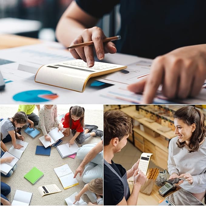 Gold Solar Battery Basic 10 Digits Desktop Calculator, Tilted LCD Display, Slim Desk Calculator