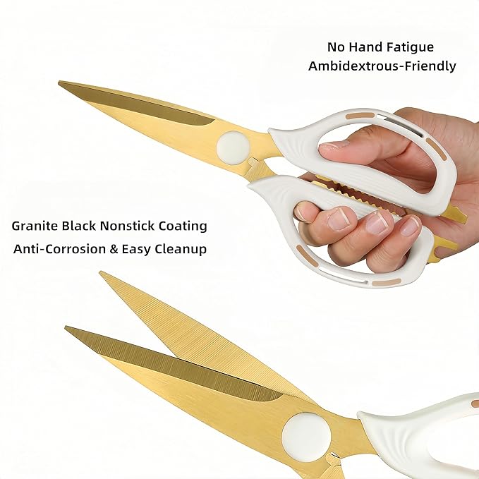 Kitchen Shears Scissors Food Scissors, 8-in-1 Multifunction Japanese Stainless Steel Meat Shears, Dishwasher Safe Sharp Shear All Purpose with Comfort Grip, Ideal for Everyday Use-White