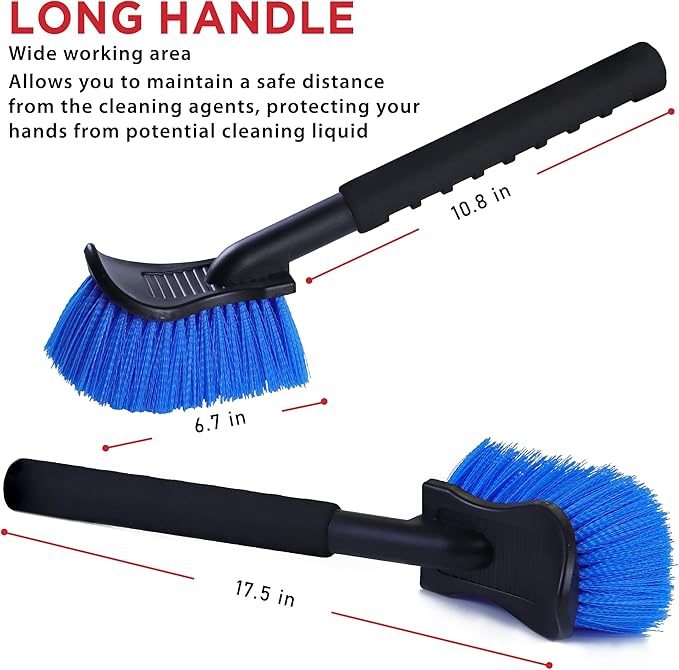 TAKAVU 17.5" Long Handle Wheel Tire Body Brush - Gentle Car Wash Brush for Safe Tire Sidewall & Wheel Cleaning - Scratch-Free Automotive Tool (Blue - Stiff Bristle)