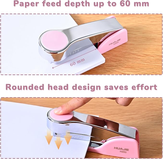 Temiary Metal Desktop Stapler with 2000 Staples Standard, 25 Sheet Capacity, Jam Free, Reduced Effort, for Desk Classroom Office Supplies (Pink)