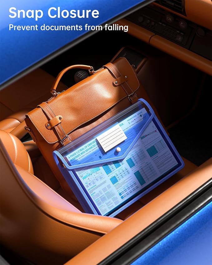 Plastic Expanding File Folder, Transparent envelopes with Snap Closure,No Dividers,Large Capacity,Assorted Colors,Bills&Taxes,Letter/A4 Size for School/Office/Home-7 Pack