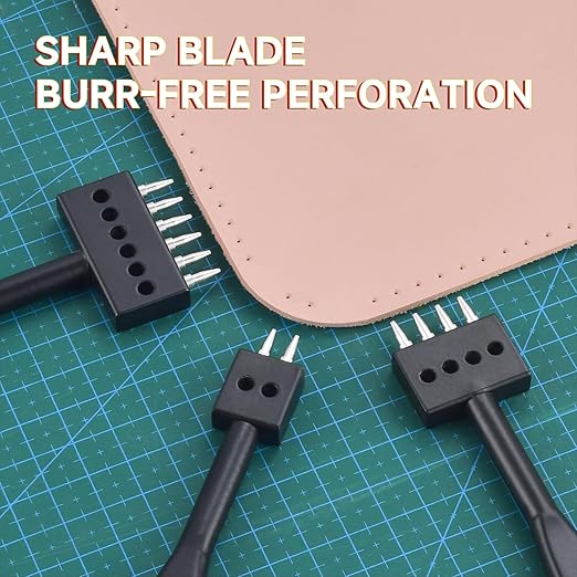 Leather Hole Punch Tool Set, 2/4/6 Prongs, Round Hole Chisel Kit, Professional Leathercraft Tools (6mm)