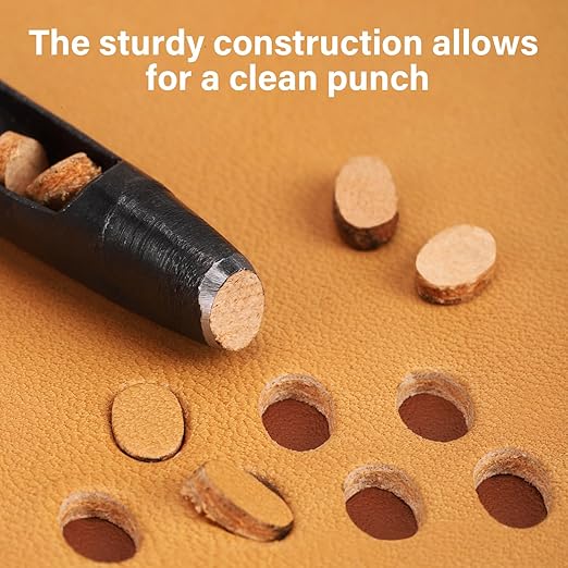 WUTA Oval Leather Hole Punch Set,Carbon Steel Belt Hole Puncher for Leather, Hand Punching Tool for Leathercraft Working (2 * 4mm+3 * 5mm+4 * 6mm,3pcs)
