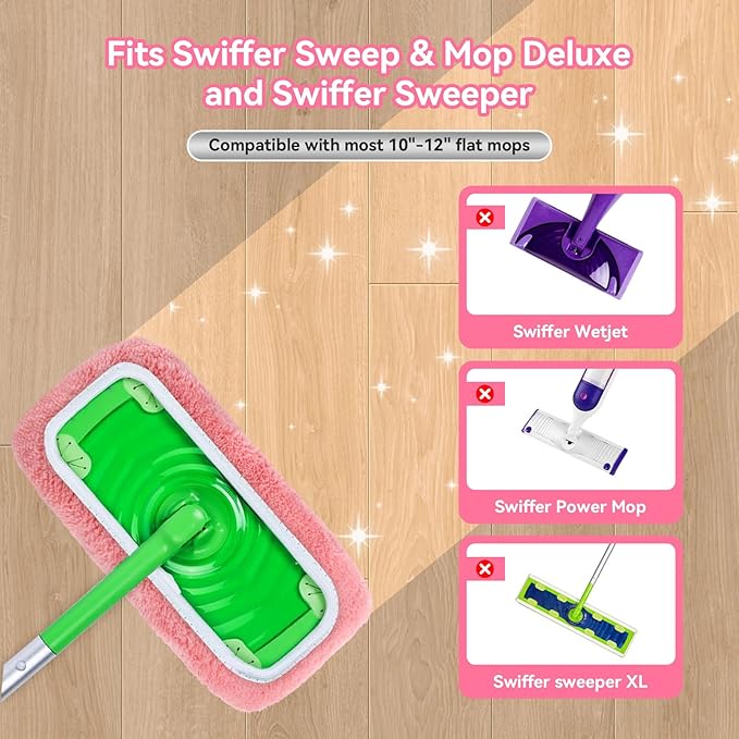 4Pcs Reusable Microfiber Mop Pads Compatible with Swiffer Sweeper，Replacement Wet Mopping pad Refills & Washable Dry Sweeping Cloths for Surface/Hardwood Floor Cleaning（Pink）