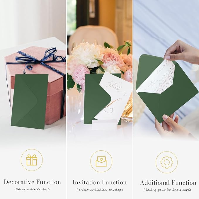 100 Pack Dark Green Envelopes 5x7, Goefun A7 Envelopes for Invitation with Euro Flap, 120GSM, Ideal for Mailing, Wedding, 5.25 x 7.25 in