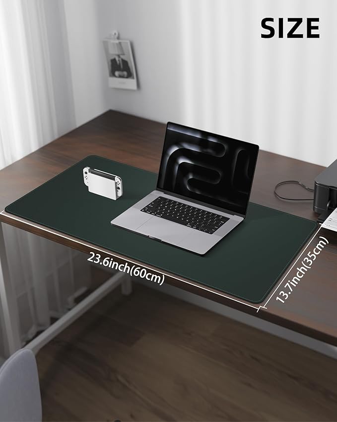Non-Slip Desk Pad,Mouse Pad,Waterproof PVC Leather Desk Table Protector,Non-Slip PU Leather Desk Blotter, Easy Clean Laptop Desk Writing Mat for Office Work/Home/Decor(Dark Green, 24" x 13.7")