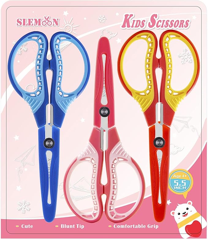 Kids Safety Scissors for Ages 4-6,6-8,8-11, 3-Pack 6'' Blunt Tip with Cover, Ambidextrous for Right & Left Hand, Soft Grip Handles,Premium Stainless Steel,Suit for School, Home, Craft Use