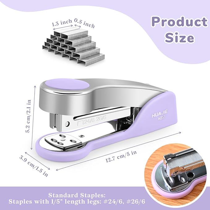 Temiary Metal Desktop Stapler with 2000 Staples Standard, 25 Sheet Capacity, Jam Free, Reduced Effort, for Desk Classroom Office Supplies (Purple)