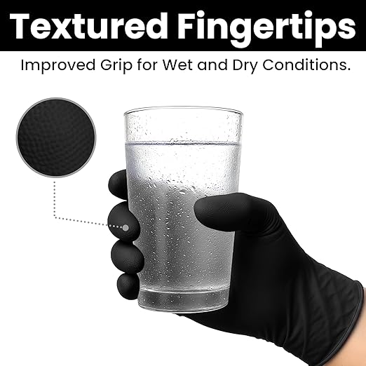 Nitrile-Vinyl Blended Disposable Gloves, Powder-Free & Non-Latex Gloves, 1000, Protective Gloves for Medical Exams, Cooking & Household Cleaning, 4 Mil Thick Non-Sterile Secure Grip Black, Small