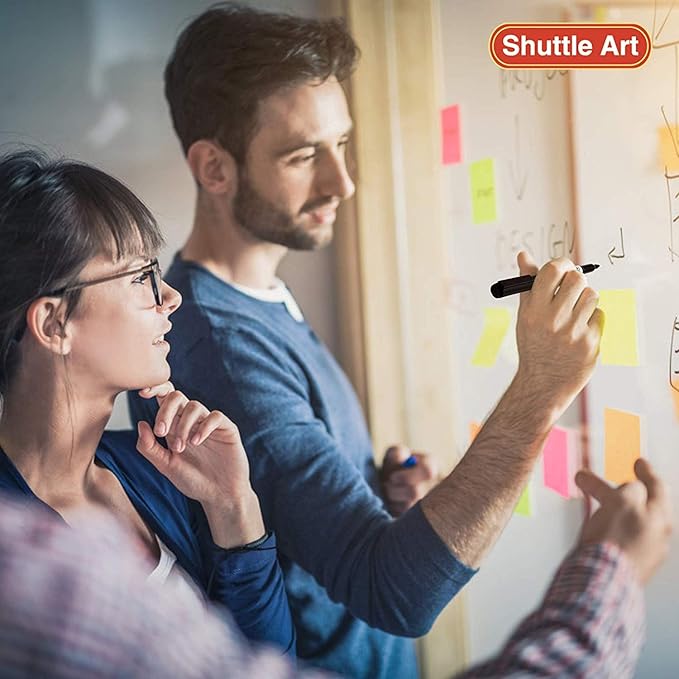 Shuttle Art Dry Erase Markers, 15 Pack 3 Colors Magnetic Whiteboard Markers with Erase, Fine Point Dry Erase Markers for Writing on Whiteboard Glass Mirror for School Home Office(11 Black 2Blue 2Red)