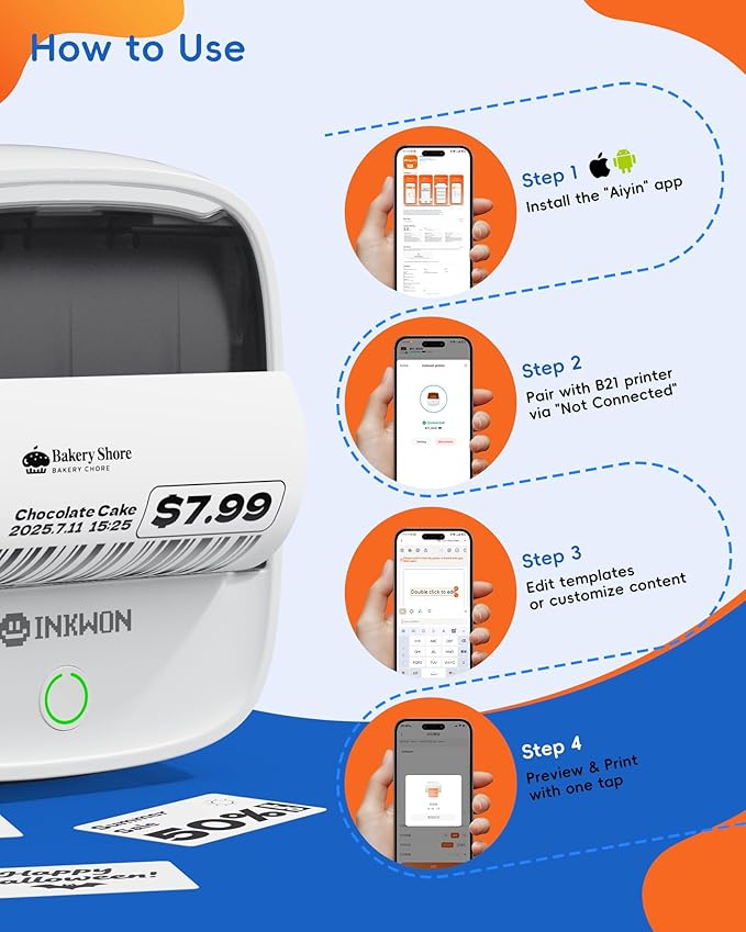 B21 Label Maker Machine with 3 Tapes, 2-Inch Wide Waterproof Tape, Bluetooth Portable Label Maker for Small Business, Office, Home, School Organization