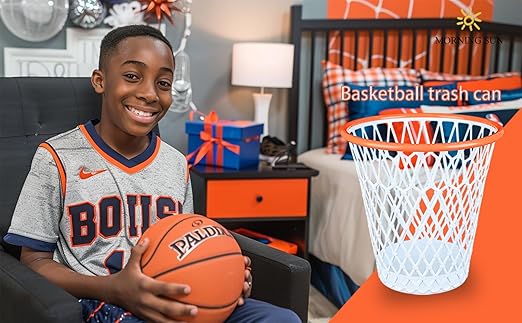 2 PCS Basketball Trash Can,Wastebasket,Basketball gift,4.5 Gallon,Size11"x11"x12"Basketball Hoop,Basketball Holder display,Garbage Can,Basketball Net Waste Basket for Office,Bedroom,Gym,Sport party