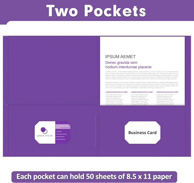 Two Pocket Folders, PANDRI 50 Pack 2 Pocket Folders, Letter Size Paper File Folder for School Office Home Business, Purple