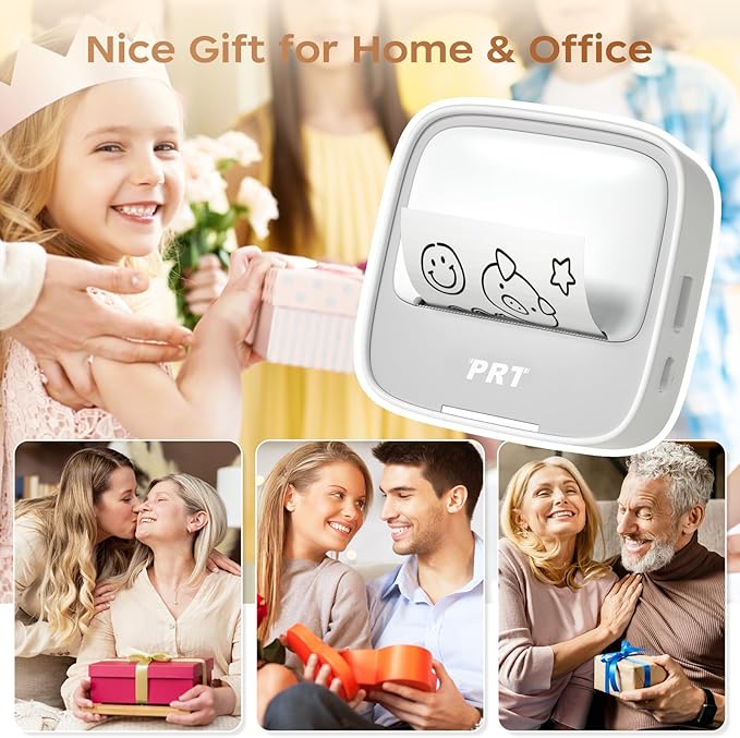 PRT Mini Sticker Printer, Portable Thermal Printer with 1 Roll Sticker Paper, Inkless Sticker Maker, Bluetooth Label Printer for Study Notes,Lists,Pictures,DIY Creations Small Printers for Home Use