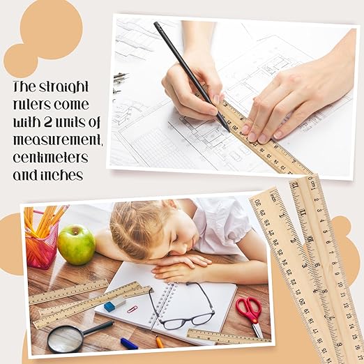 Qilery 100 Pcs Wooden Ruler 12 Inches Wood Measuring Ruler 2 Scale Rulers for Kids Classroom Rulers with Centimeters and Inches 30 cm Drafting Tools for Home Office School Adults Students Supplies