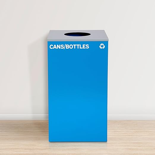 Alpine Industries Circle Lid 29 Gallon Sturdy Steel Cube Recycling Container, Square Opening - 3 Color Cans Available Sold Separately (Lid Circle Opening)
