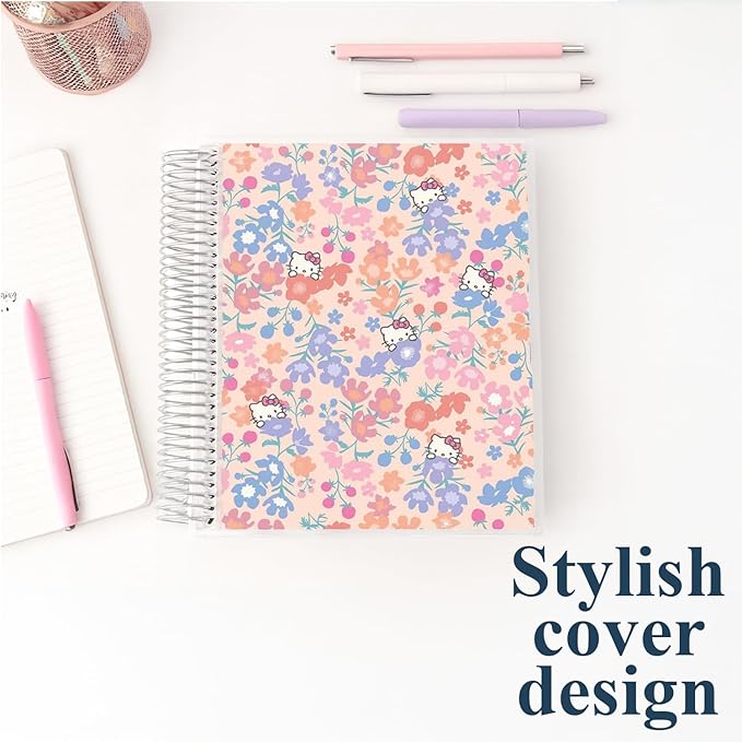 Erin Condren 7" X 9" Spiral Bound Productivity Notebook, Hello Kitty Meadows, Functional 160 Lined Page and 80Lb Thick Paper Spiral Notebook, Stickers Included