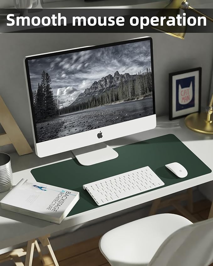 PULeather Non-Slip Desk Mat, Large Mouse Pad & Laptop Desk Pad - Waterproof Writing Pad for Office & Home (Dark Green, 35.4" x 17")