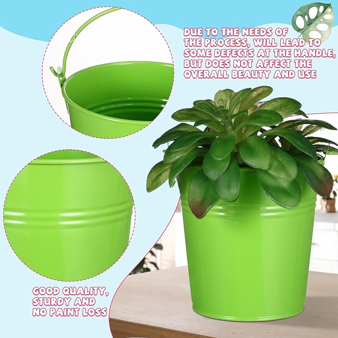 Therwen 24 Pieces Small Metal Buckets Colored Galvanized Bucket Round Metal Pail for Kids Classroom Candy Crafts,Utensils, Vase Party Favor(with Handle,5.71 Inch)