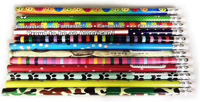 SKKSTATIONERY 288pcs Assorted Colorful Pencils Wooden Pencil with Eraser Assortment, Novelty Awards & Incentives Pencils Back to school