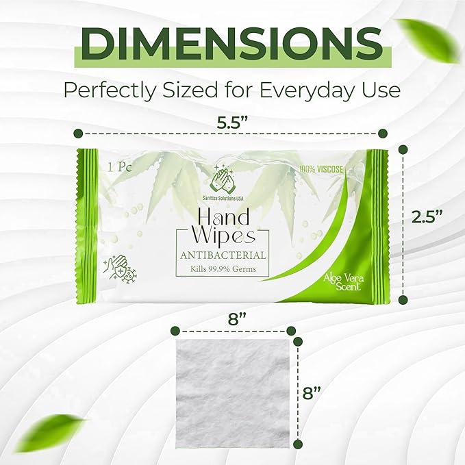 50 Premium Individually Wrapped Hand Wipes – Travel Size Hand Wipes with Aloe Vera & Glycerin, Soft Viscose Wipes, Portable Hand Cleaning Wipes for Home, Travel & Office