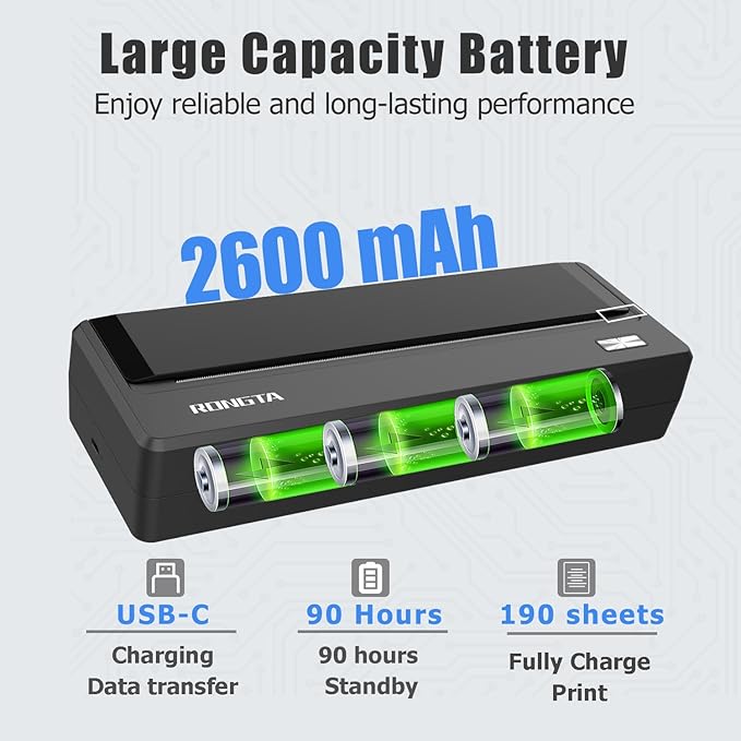 Portable Printer Wireless, Bluetooth WiFi Printers for Home Use, Small Inkless Thermal Printer for Travel, Supports 8.5" x 11" US Letter&A4 Size, Compatible with Android iOS Phone Laptop (Dark Grey)