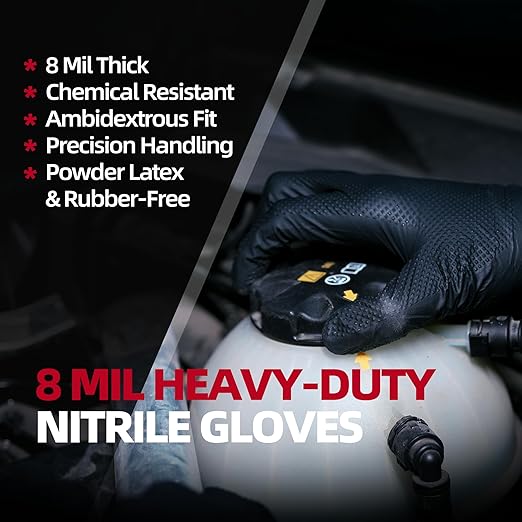 Jointown Basic Heavy Duty Nitrile Gloves, Mechanic Gloves 8 Mil Nitrile Disposable, with Raised Diamond Texture, Case of 1000, Black, XLarge