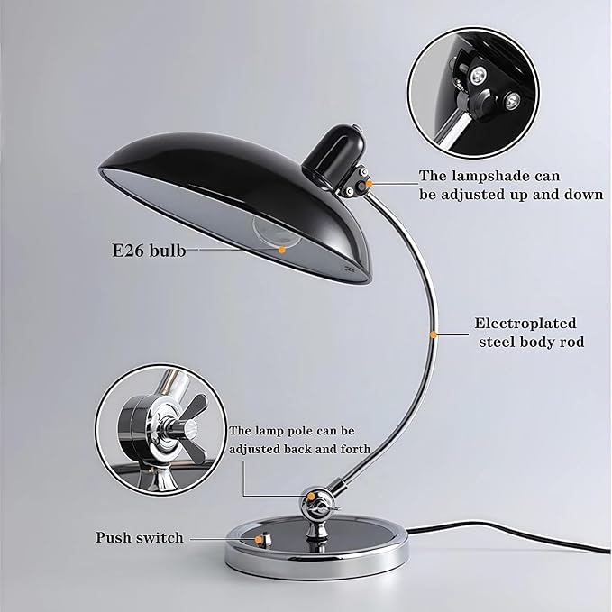 Industrial Vintage Metal Desk Lamp - Glossy Electroplated, Adjustable Arm & Shade, Button Switch - Perfect for Bedroom Nightstand/Office Study/Reading - Retro Table Lamp(White)