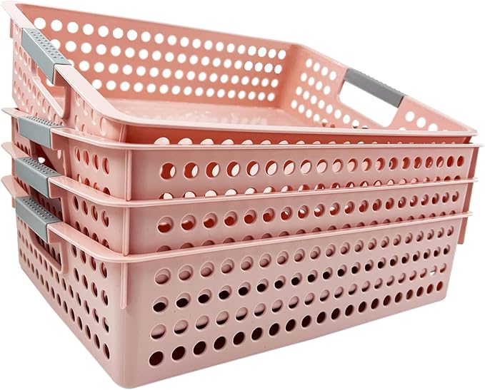 DLUCKY 4Pcs Classroom Organization and Storage Paper Tray Holds 4A Paper, Trays for Classroom Toy, Crayons, Handicrafts Storage, Also for Library, Drawers, Office, Kitchen, Bathroom(Pink)