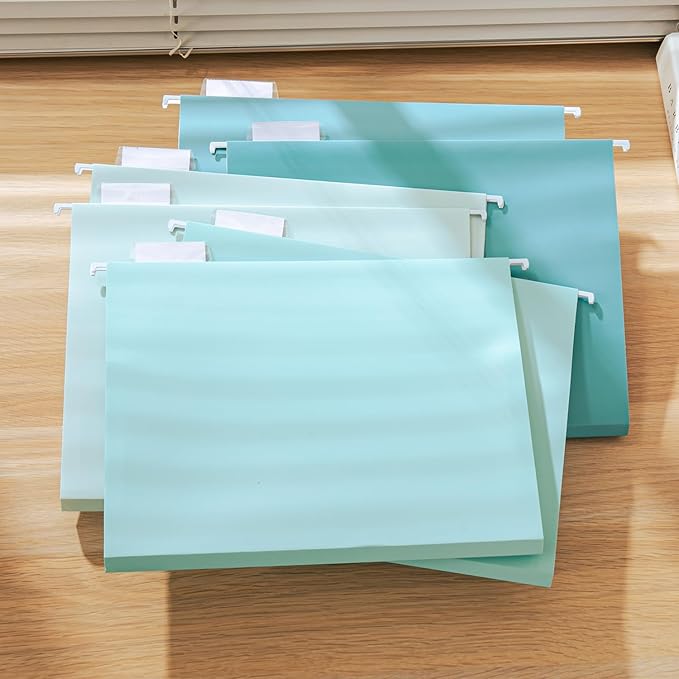Y YOMA Letter Size - 24 Pack Extra Capacity Hanging File Folders Accordion Decorative Reinforced File Folder Cute Colored Expandable Folder for Office Home with 1/5-Cut Adjustable Tabs, Teal Blue