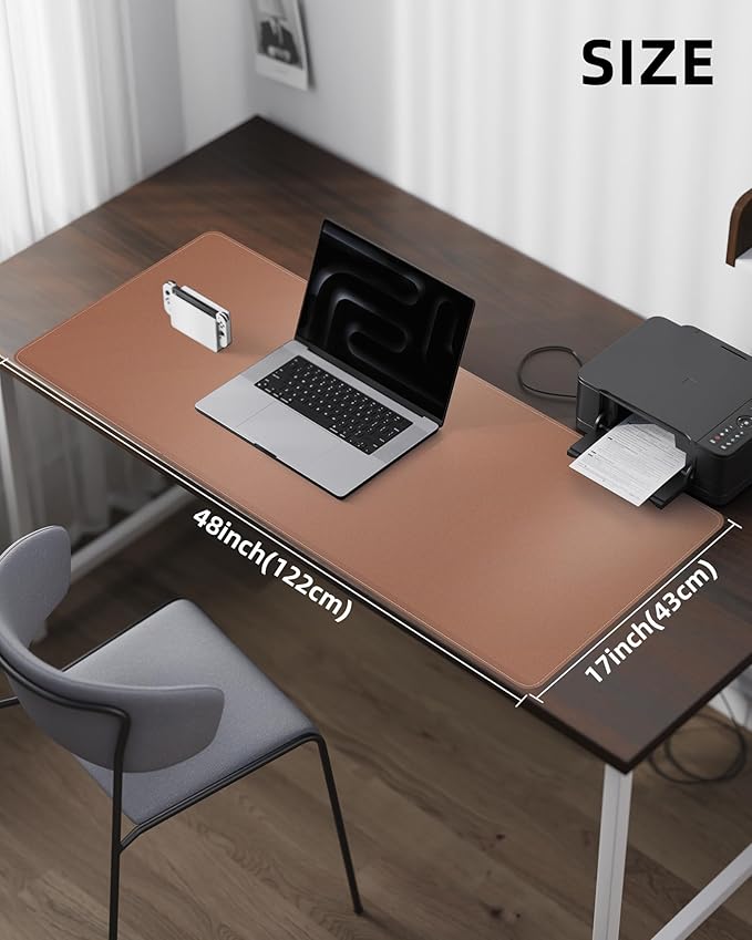 Large Desk Mat - 48" x 17"Leather Desk Pad Protector, Office Desk Mat, Non-Slip PU Leather Large Mouse Pad, Waterproof Desk Blotter Mat, Desk Cover for Office and Home (Champagne Gold)