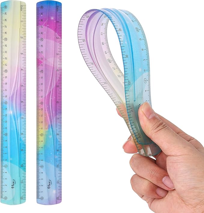Grevosea 2-Piece Flexible Ruler, 30cm/12inch Plastic Straight Edge Ruler, Soft Bendable for School, Classroom, Office, Kids & Adults