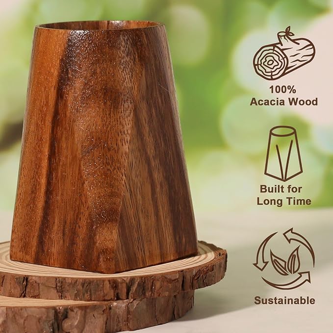 Acacia Wooden Pen Pencil Holder for Desk, Multi-purpose Pencil Cup for Office/School/Home, Pen Organizer Desk Accessories, Also Suitable for Makeup Brush Holder