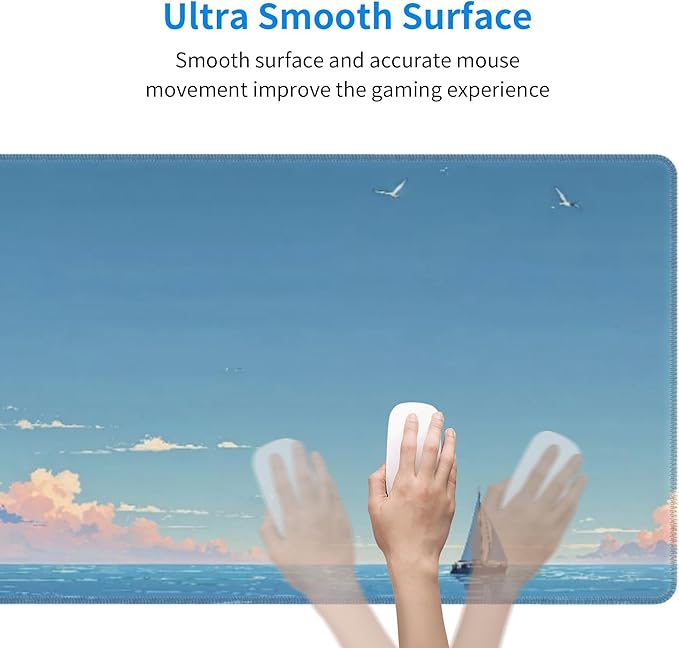 Blue Sky Ocean Large Mouse Pad, Anime Style Gaming Desk Mat, XL Keyboard Desk Pad Mat for Desktop, 31.5"x11.8" Non-Slip Base Big Mousepad with Stitched Edges