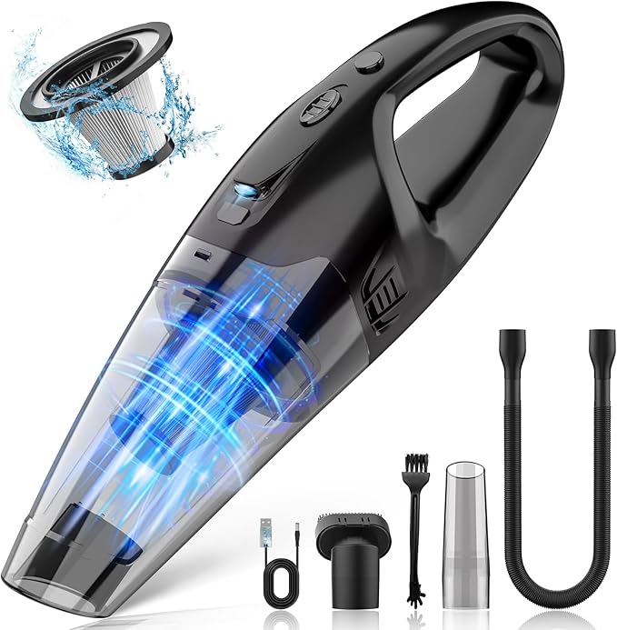BSRCO Handheld Vacuum Cordless Rechargeable 3-in-1, Car Vacuum Portable Cordless with USB Charge, Handheld Vacuum with LED Light, HEPA Filter, 1.65LBs Lightweight Vacuum Cleaner for Dust, Pet Hair