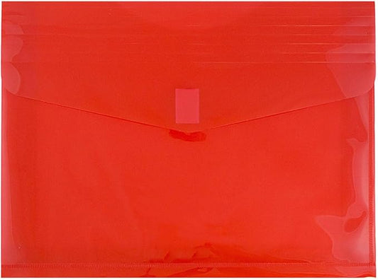 JAM PAPER Plastic Expansion Envelopes with Hook & Loop Closure - Letter Booklet - 9 3/4 x 13 with 2 Inch Expansion - Red - 12/Pack